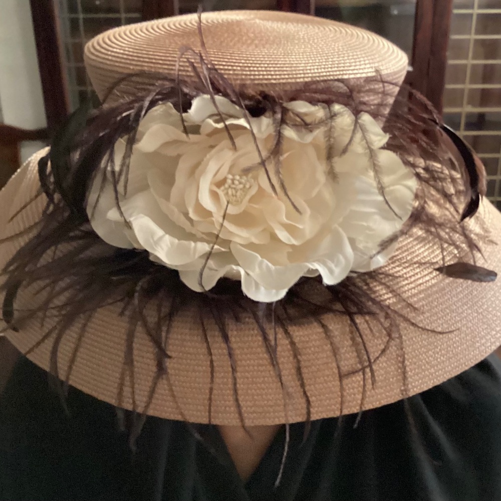 Tan and Brown Floral Elegant Hat